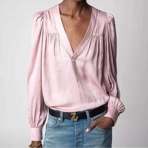 Zadig & Voltaire Telia V-Neck Blouse Deep Parme XS NWT